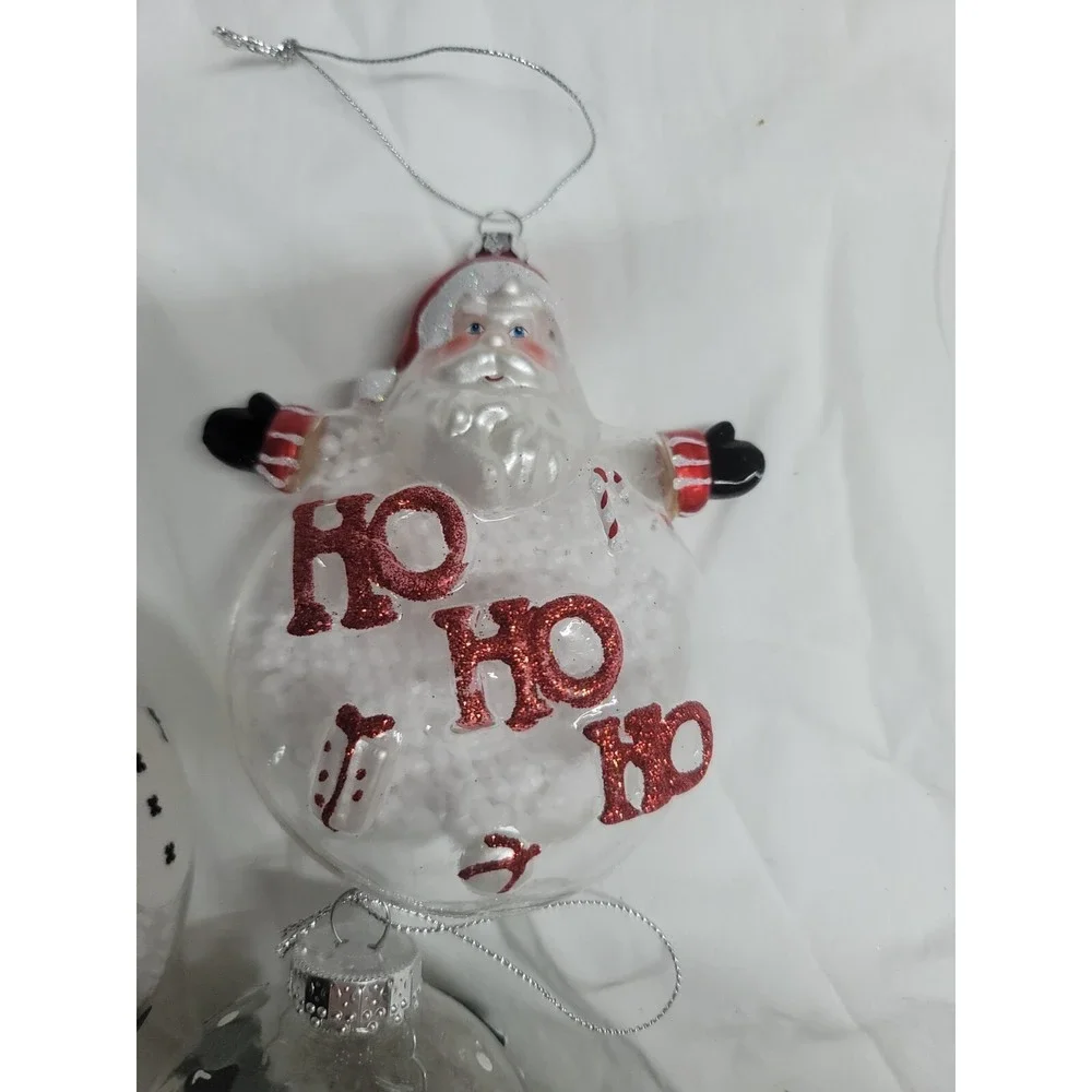 Large Silver Glass  Snowman‎ Christmas Ornaments Lot of 3